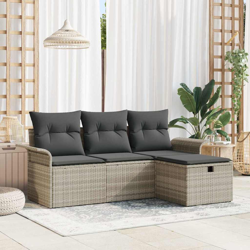 Set Divano da Giardino 4 pcs Grigio chiaro Poly Rattan