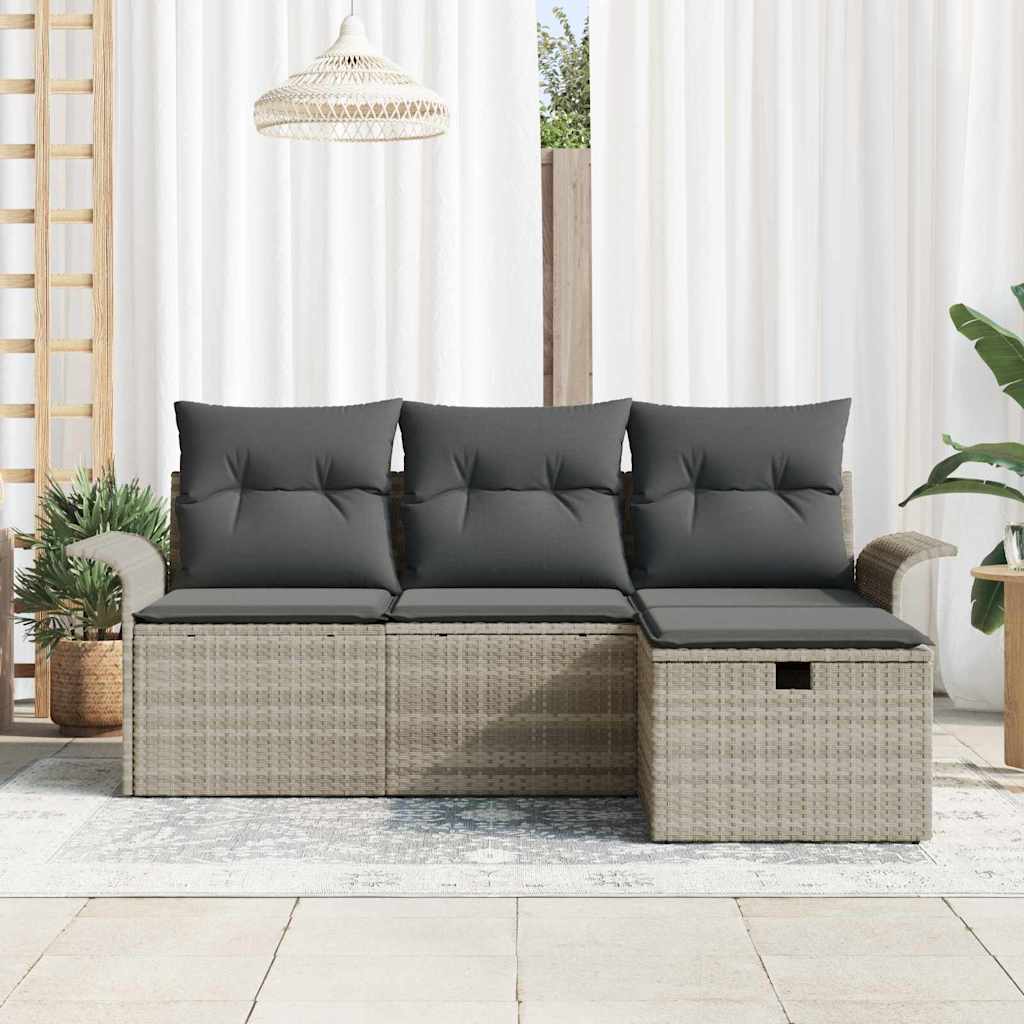 Set Divano da Giardino 4 pcs Grigio chiaro Poly Rattan - immagine 3