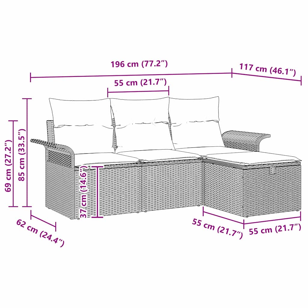 Set Divano da Giardino 4 pcs Grigio chiaro Poly Rattan - immagine 9