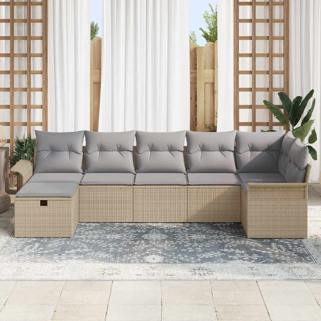 Set Divano da Giardino 7 pcs Beige e Grigio Chiaro polyrattan - immagine 3
