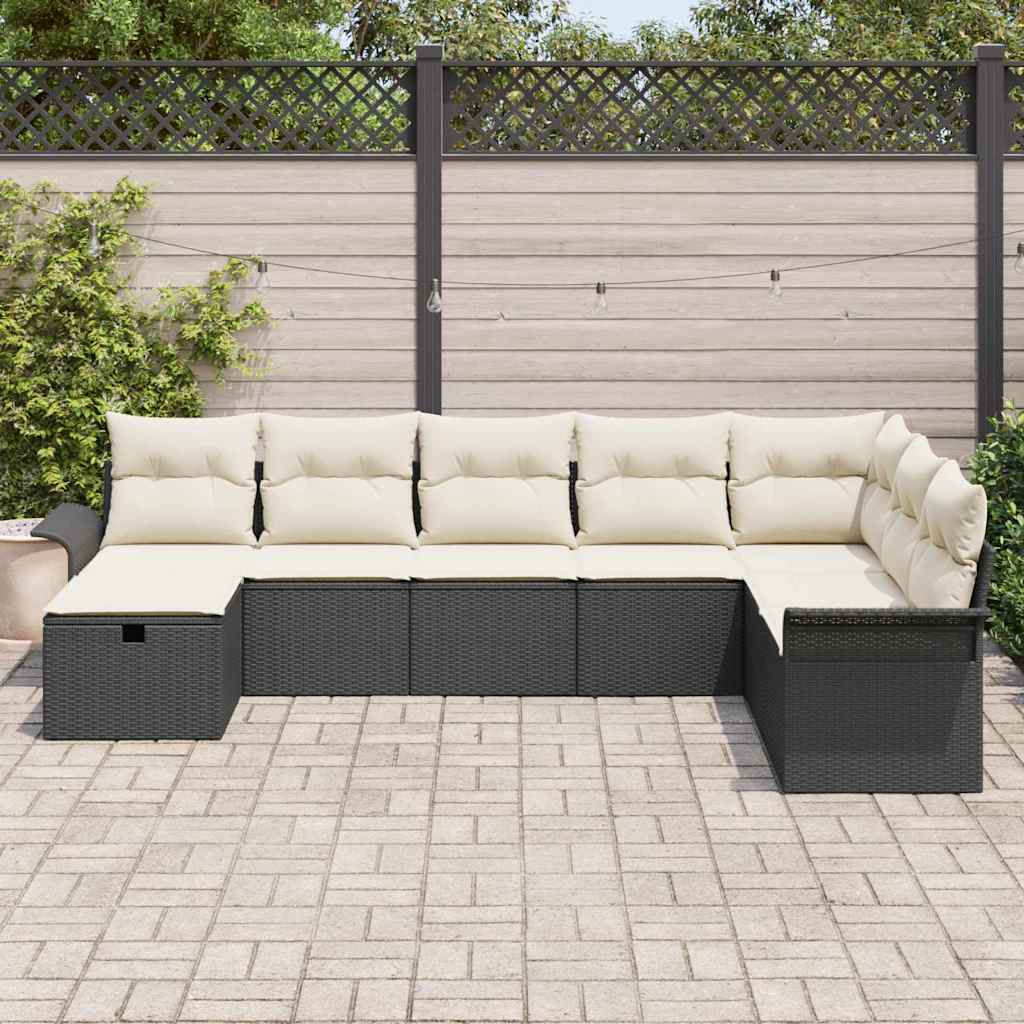 Set Divano da Giardino 8 pcs Nero e Crema polyrattan - immagine 3