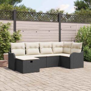 Set Divano da Giardino 6 pcs Nero e crema 232.5 x 122.5 x 85 cm