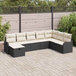 Set di divani con cuscino 8 pcs Nero e Crema polyrattan