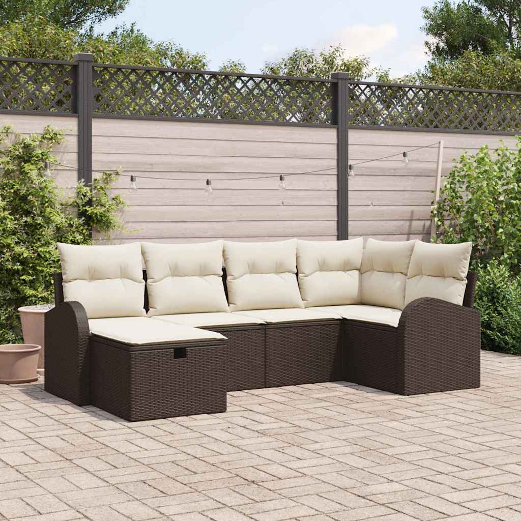 Set di divani con cuscino Marrone e Crema polyrattan
