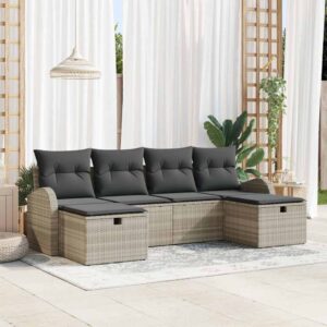 Set di divani con cuscino 6 pcs Grigio chiaro polyrattan