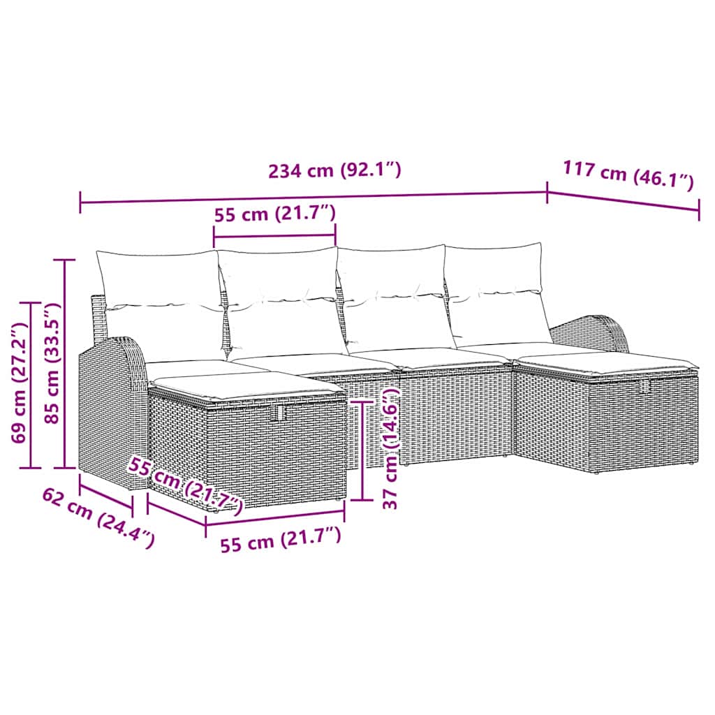 Set di divani con cuscino 6 pcs Grigio chiaro polyrattan - immagine 9