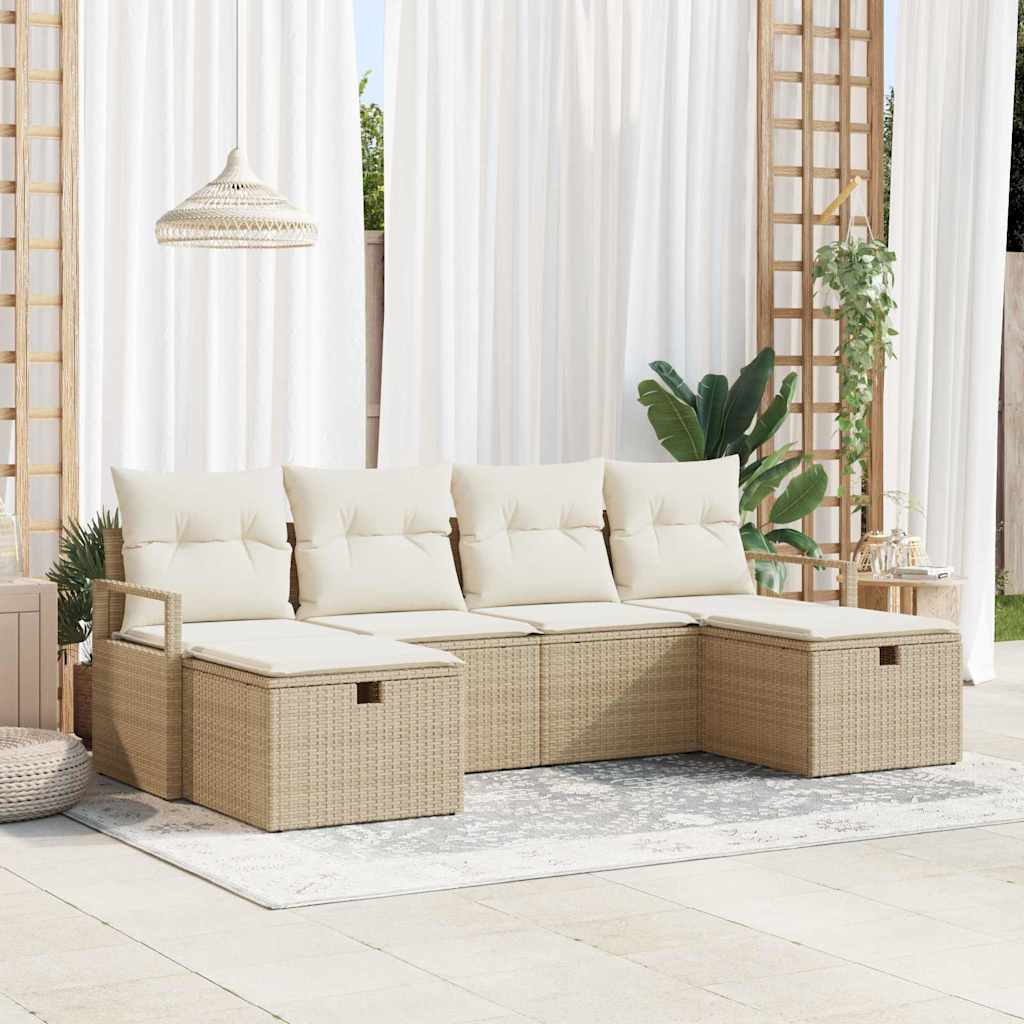 Set di divani con cuscino 6 pcs Beige e Crema polyrattan