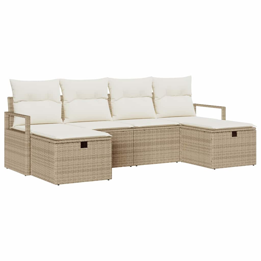 Set di divani con cuscino 6 pcs Beige e Crema polyrattan - immagine 2