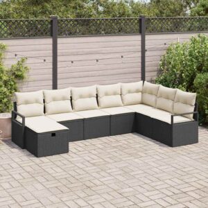 Set Divano da Giardino 8 pcs Nero e crema 287 x 177 x 85 cm