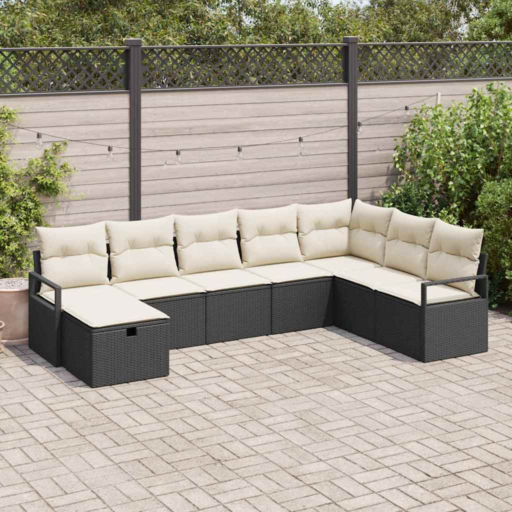 Set Divano da Giardino 8 pcs Nero e crema 287 x 177 x 85 cm