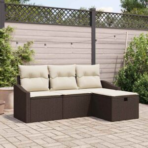 Set Divano da Giardino con cuscino 4 pcs Marrone Poly Rattan