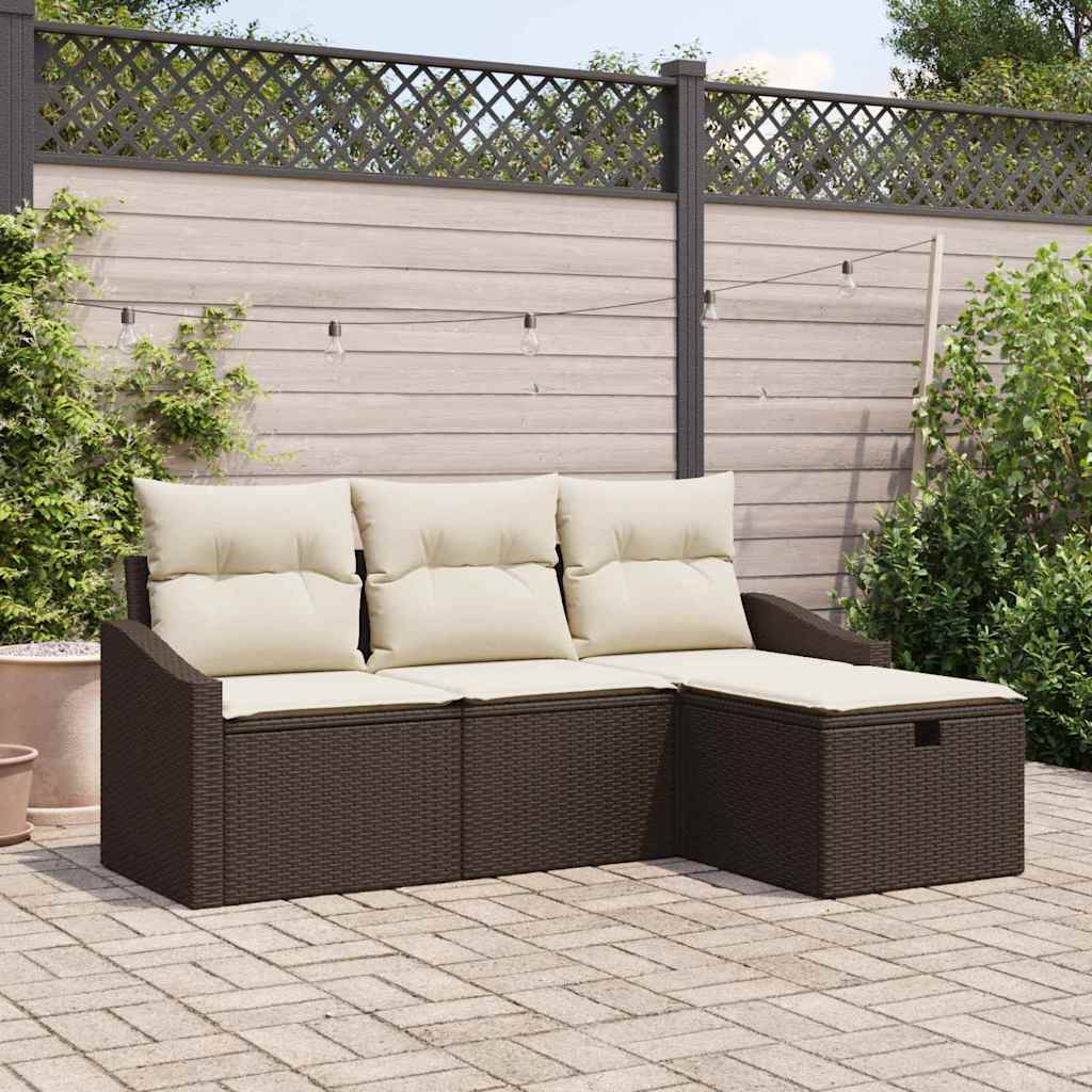 Set Divano da Giardino con cuscino 4 pcs Marrone Poly Rattan