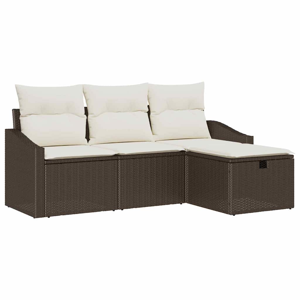 Set Divano da Giardino con cuscino 4 pcs Marrone Poly Rattan - immagine 2