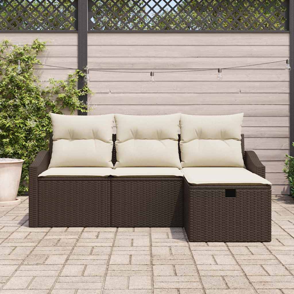 Set Divano da Giardino con cuscino 4 pcs Marrone Poly Rattan - immagine 3