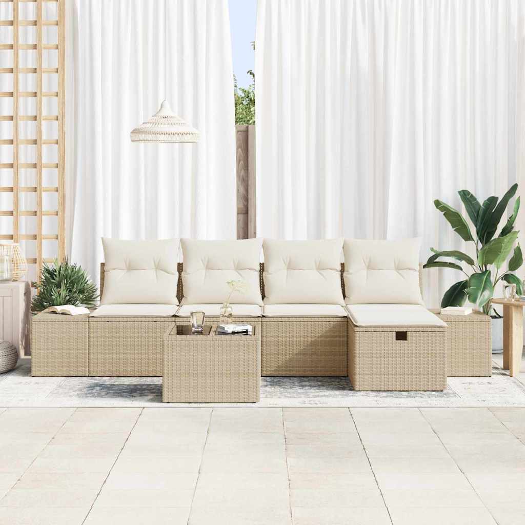 Set Divano da Giardino con cuscino 6 pcs Beige polyrattan - immagine 3