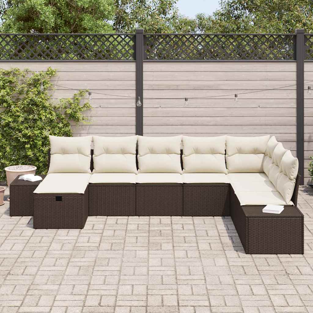 Set Divano da Giardino con cuscino 8 pcs Marrone Poly Rattan - immagine 3