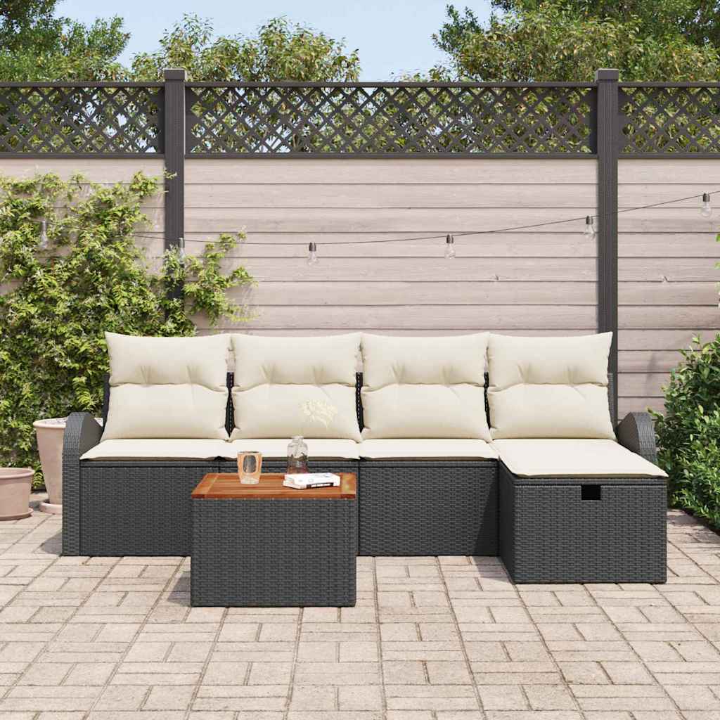 Set Divano da Giardino con cuscino 6 pcs Nero Poly Rattan - immagine 3
