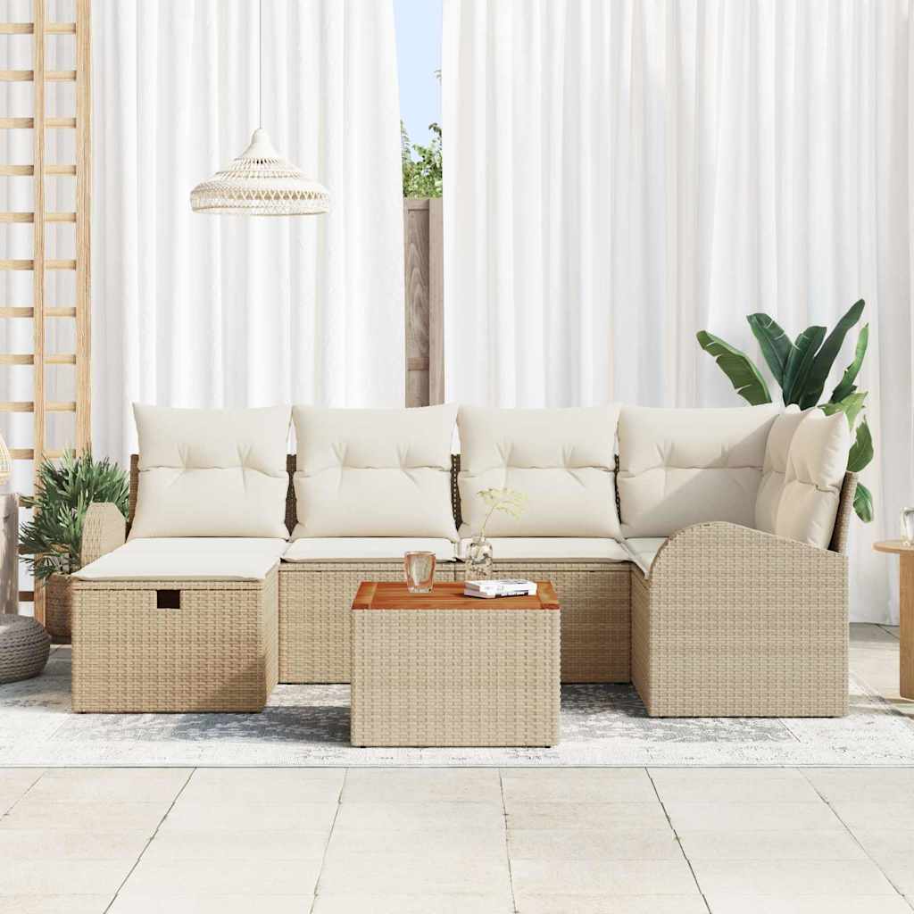 Set Divano da Giardino con cuscino 7 pcs Beige Poly Rattan - immagine 3