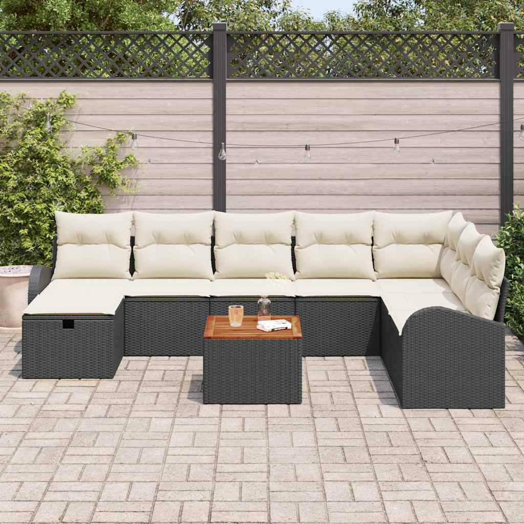 Set Divano da Giardino con cuscino 9 pcs Nero Poly Rattan - immagine 3
