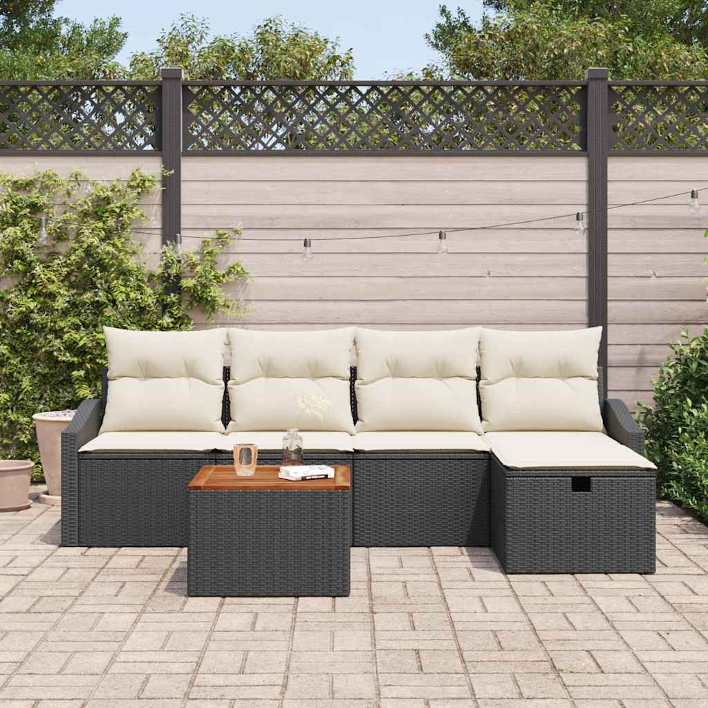 Set Divano da Giardino con cuscino 6 pcs Nero Poly Rattan - immagine 3