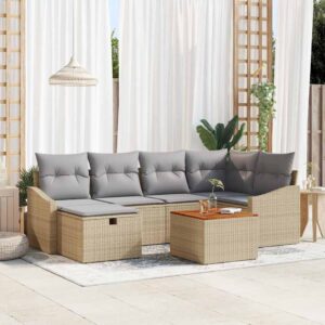 Set Divano da Giardino con cuscino 7 pcs Beige Poly Rattan