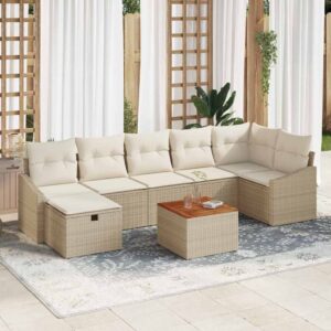 Set Divano da Giardino con cuscino 8 pcs Beige Poly Rattan