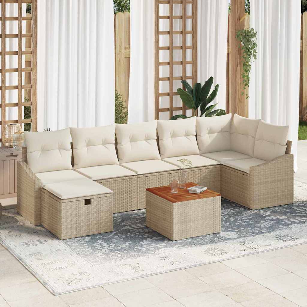 Set Divano da Giardino con cuscino 8 pcs Beige Poly Rattan