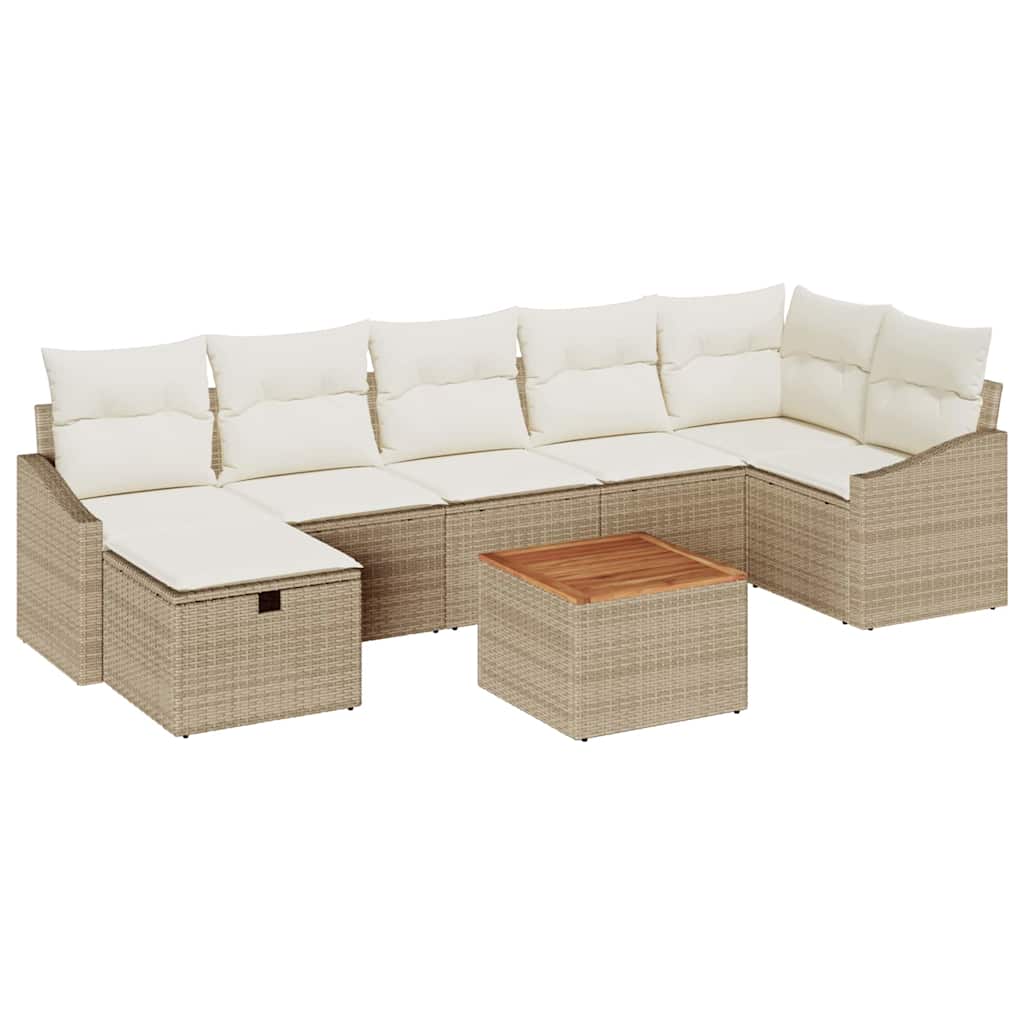 Set Divano da Giardino con cuscino 8 pcs Beige Poly Rattan - immagine 2