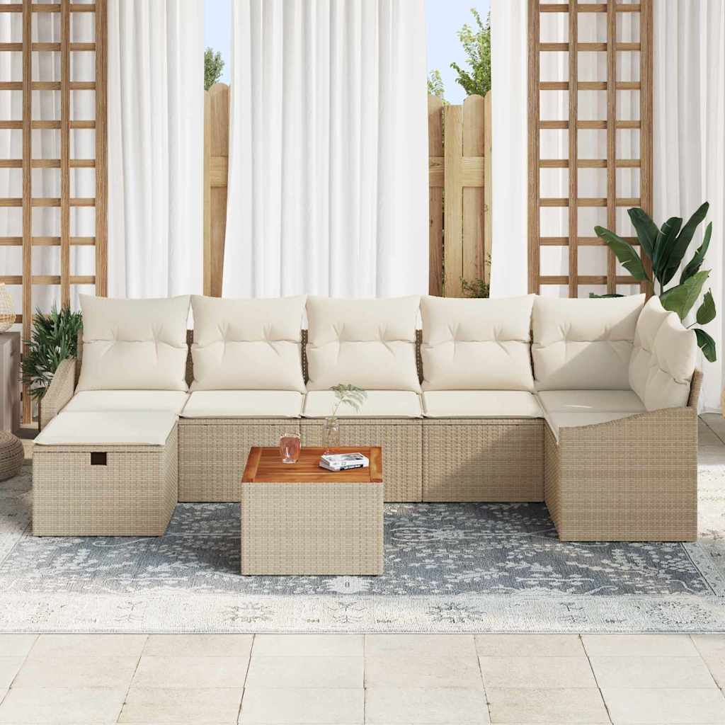 Set Divano da Giardino con cuscino 8 pcs Beige Poly Rattan - immagine 3
