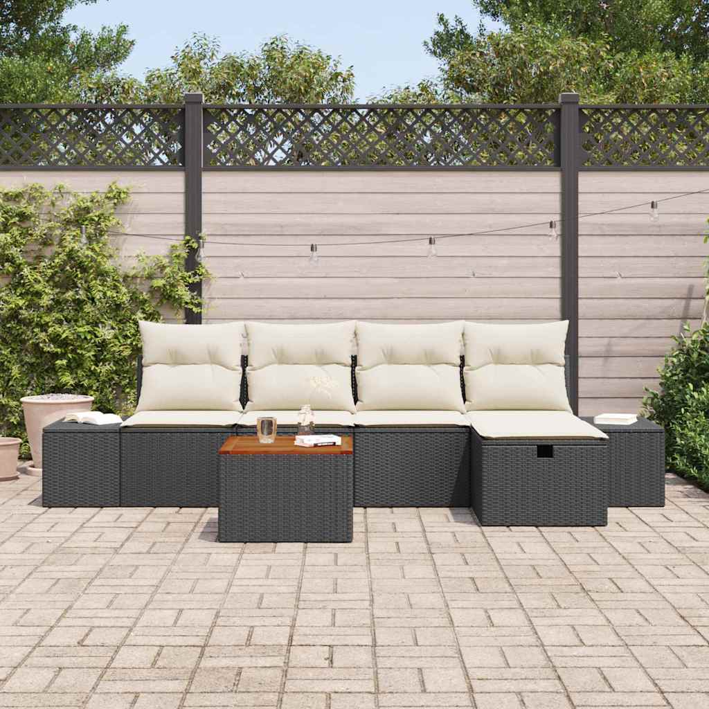 Set Divano da Giardino con cuscino 6 pcs Nero Poly Rattan - immagine 3