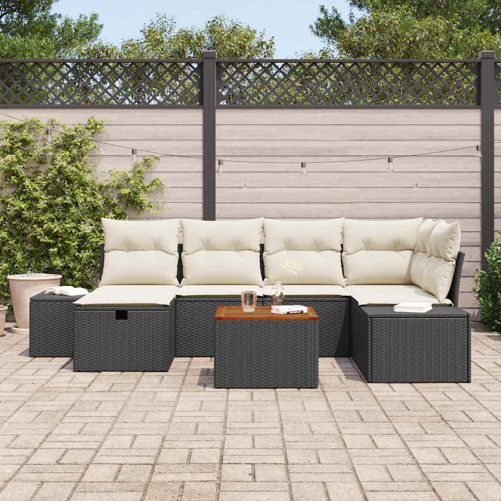 Set Divano da Giardino con cuscino 7 pcs Nero Poly Rattan - immagine 3