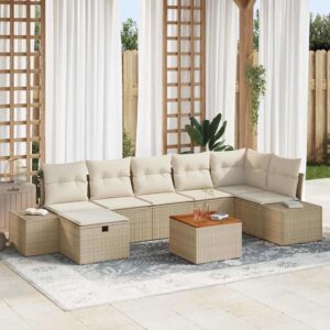 Set Divano da Giardino con cuscino 8 pcs Beige Poly Rattan