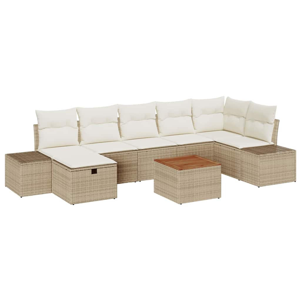 Set Divano da Giardino con cuscino 8 pcs Beige Poly Rattan - immagine 2