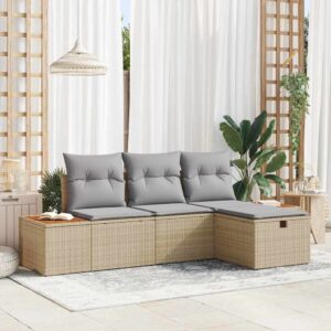 Set Divano da Giardino con cuscino 4 pcs Beige Poly Rattan