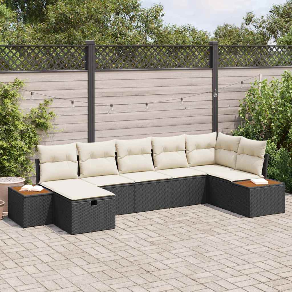 Set Divano da Giardino con cuscino Nero polyrattan