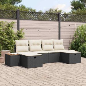 Set Divano da Giardino con cuscino 6 pcs Nero Poly Rattan