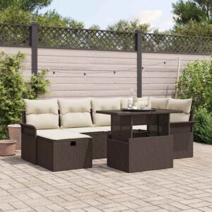 Set Divano da Giardino con cuscino 7 pcs Marrone Poly Rattan