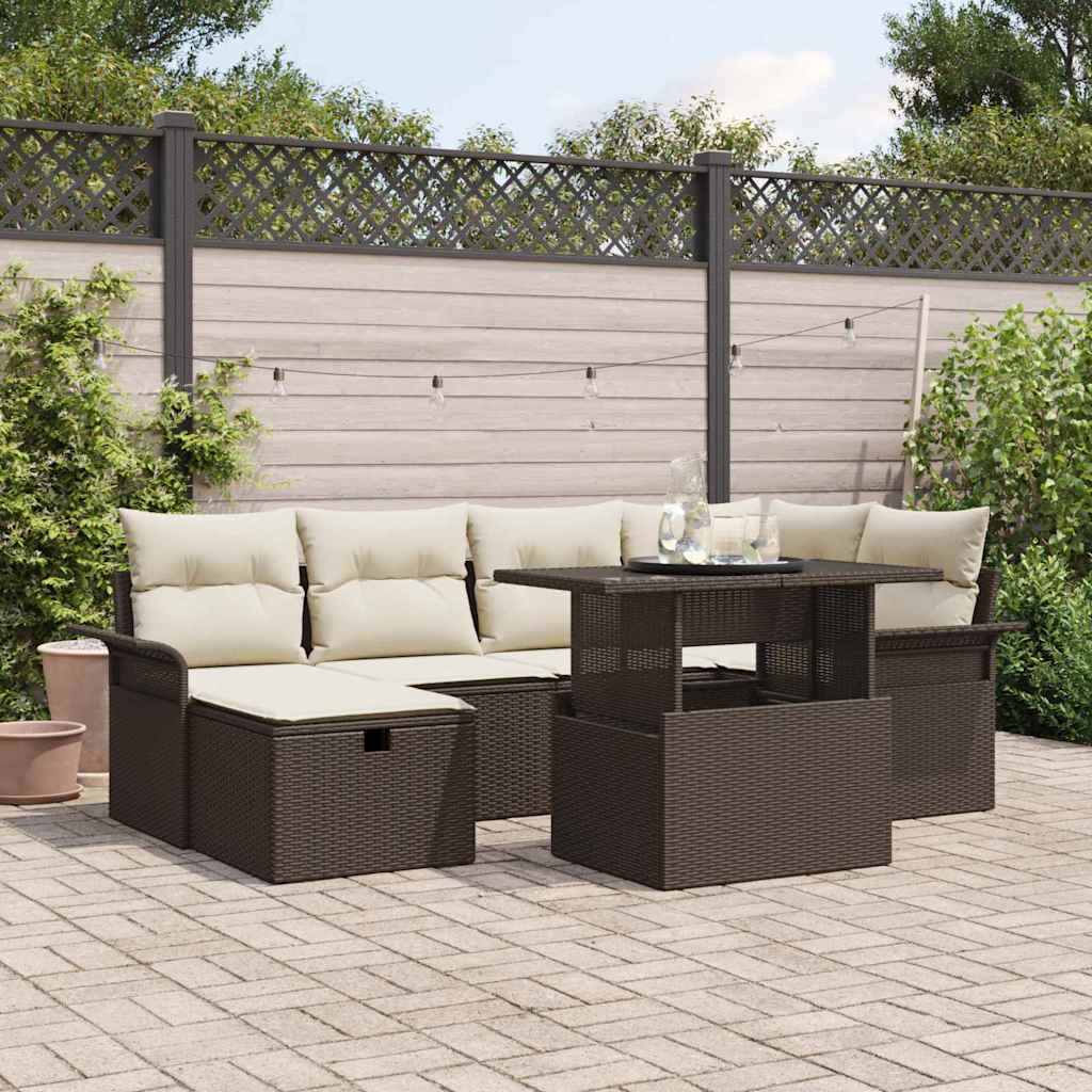 Set Divano da Giardino con cuscino 7 pcs Marrone Poly Rattan