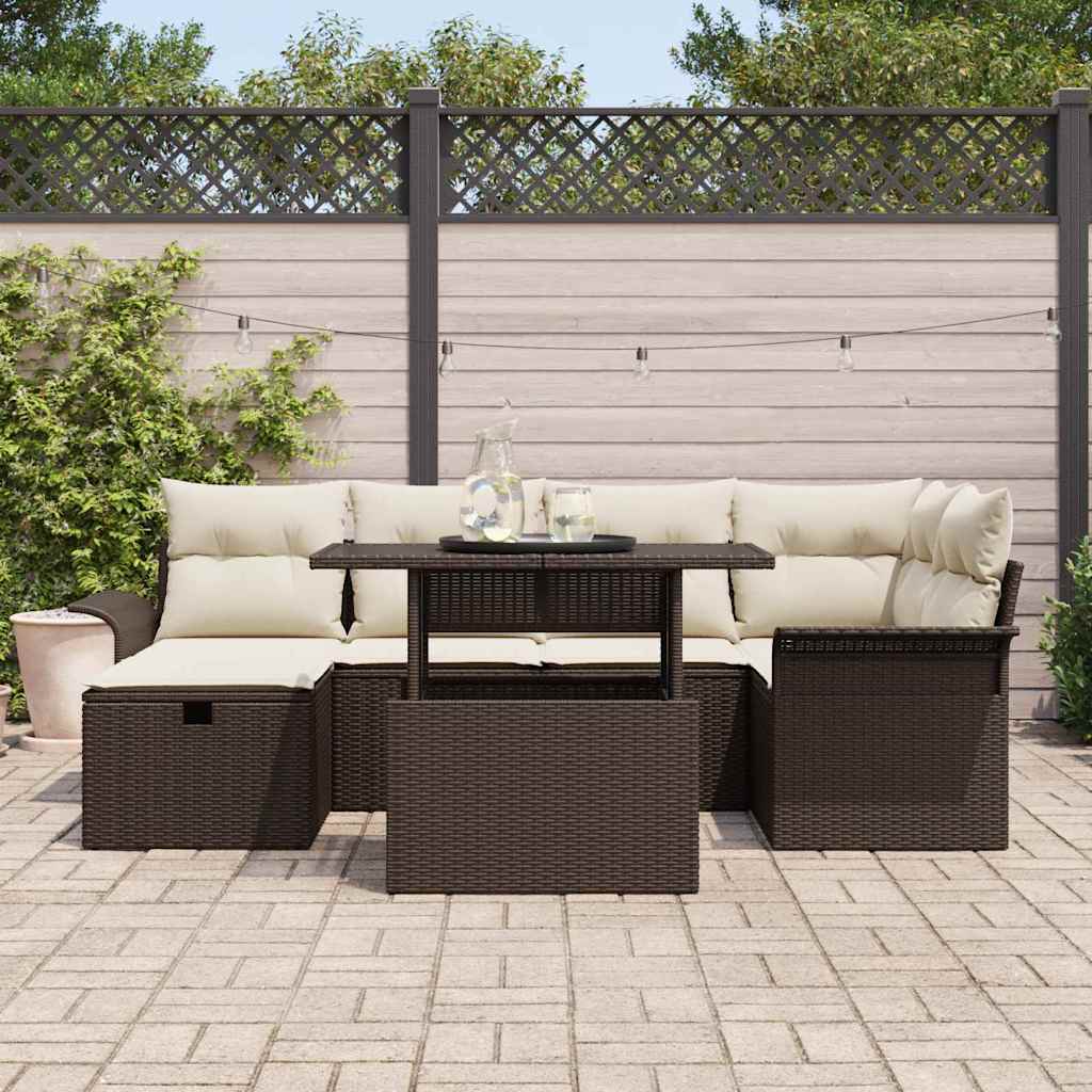 Set Divano da Giardino con cuscino 7 pcs Marrone Poly Rattan - immagine 3