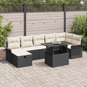 Set Divano da Giardino con cuscino 8 pcs Nero Poly Rattan