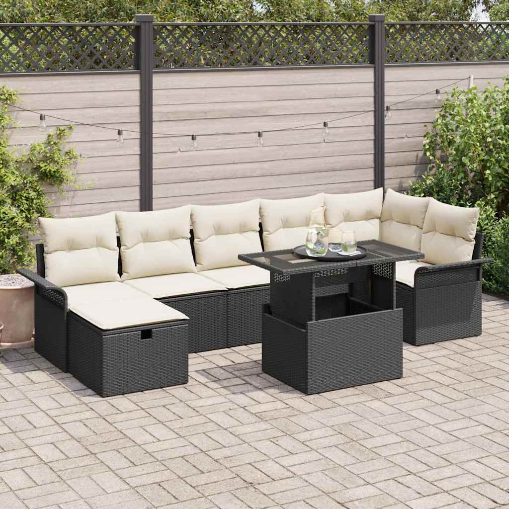 Set Divano da Giardino con cuscino 8 pcs Nero Poly Rattan