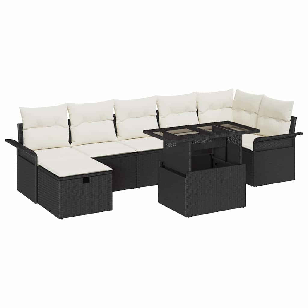 Set Divano da Giardino con cuscino 8 pcs Nero Poly Rattan - immagine 2