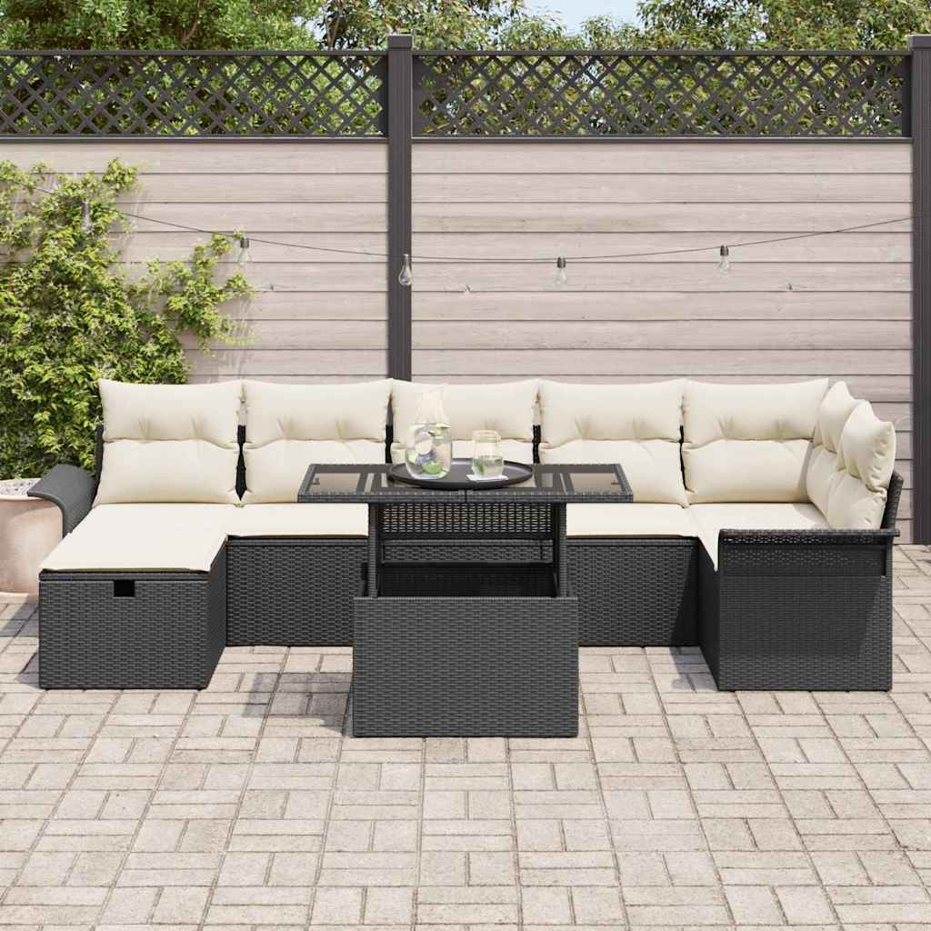 Set Divano da Giardino con cuscino 8 pcs Nero Poly Rattan - immagine 3