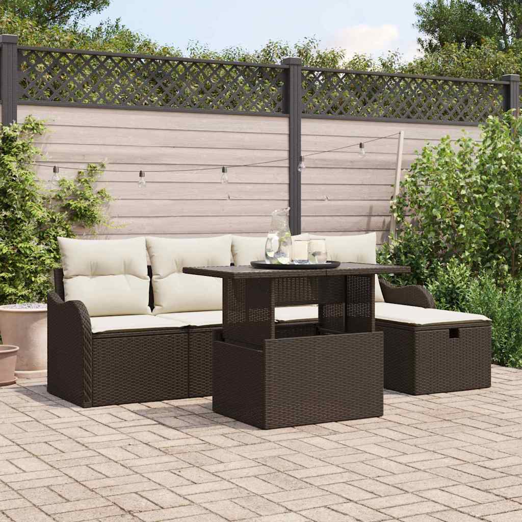 Set Divano da Giardino con cuscino 6 pcs Marrone Poly Rattan