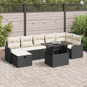 Set Divano da Giardino con cuscino 8 pcs Nero Poly Rattan