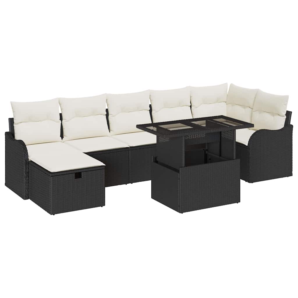 Set Divano da Giardino con cuscino 8 pcs Nero Poly Rattan - immagine 2