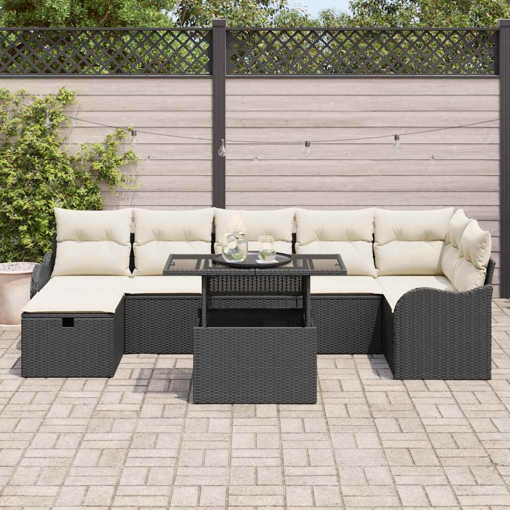 Set Divano da Giardino con cuscino 8 pcs Nero Poly Rattan - immagine 3