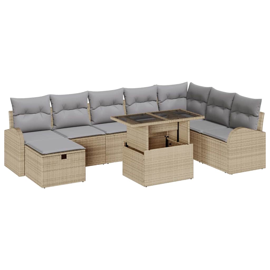 Set Divano da Giardino con cuscino 9 pcs Beige Poly Rattan - immagine 2
