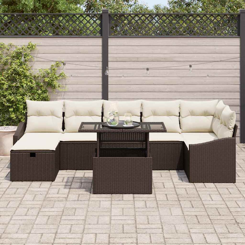 Set Divano da Giardino con cuscino 8 pcs Marrone Poly Rattan - immagine 3