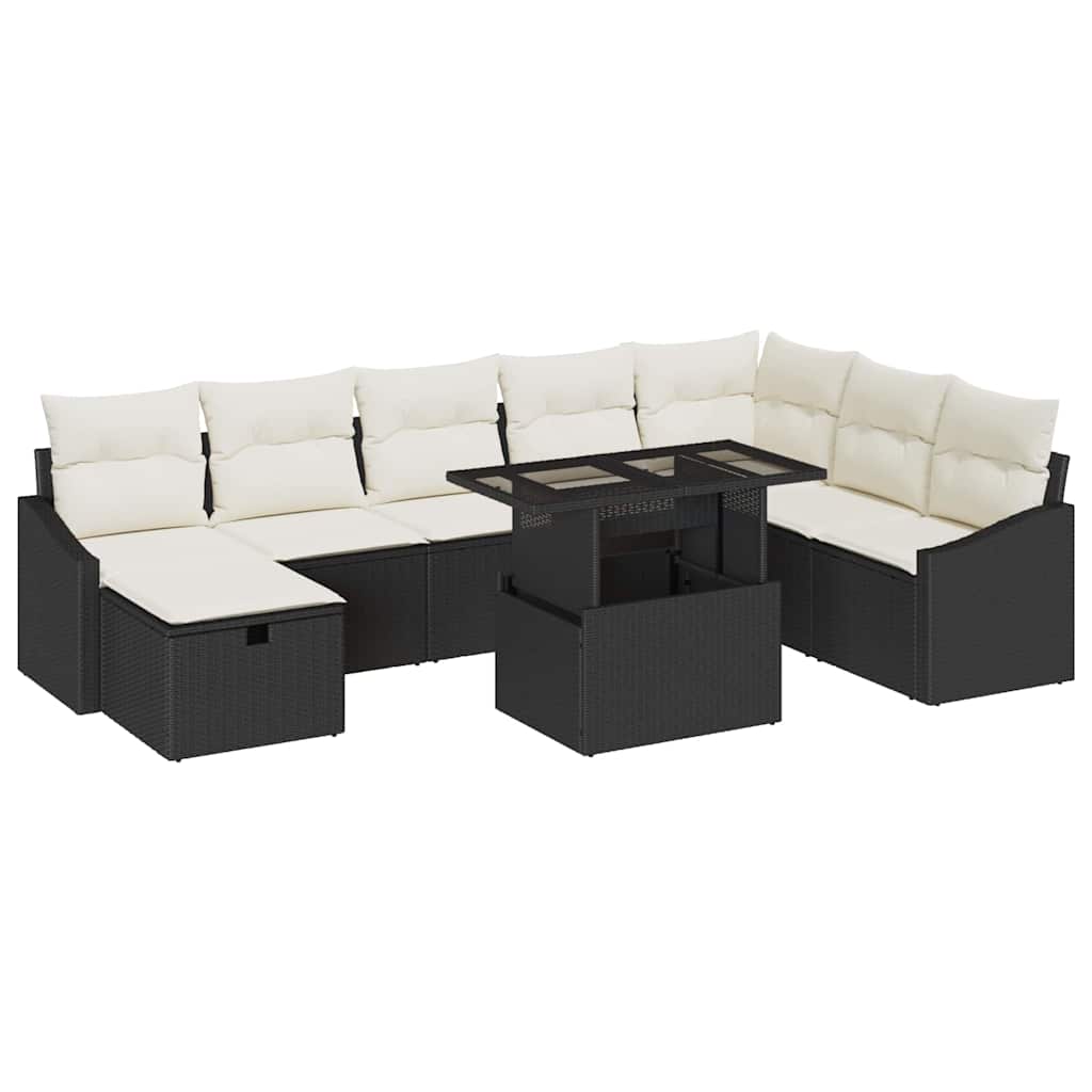 Set Divano da Giardino con cuscino 9 pcs Nero Poly Rattan - immagine 2